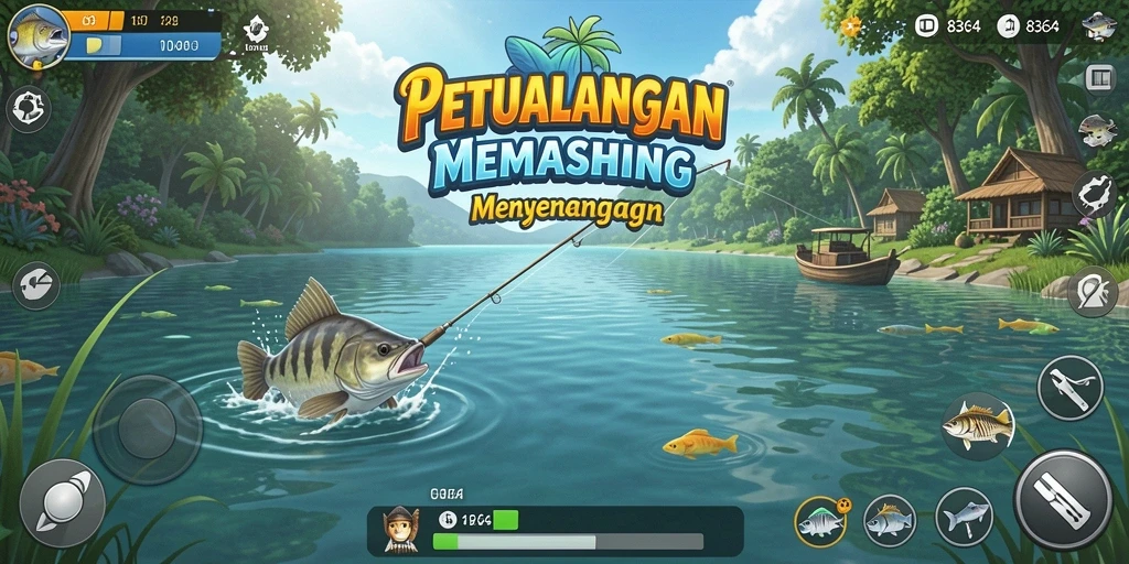 Screenshot game menunjukkan momen memancing yang mendebarkan.