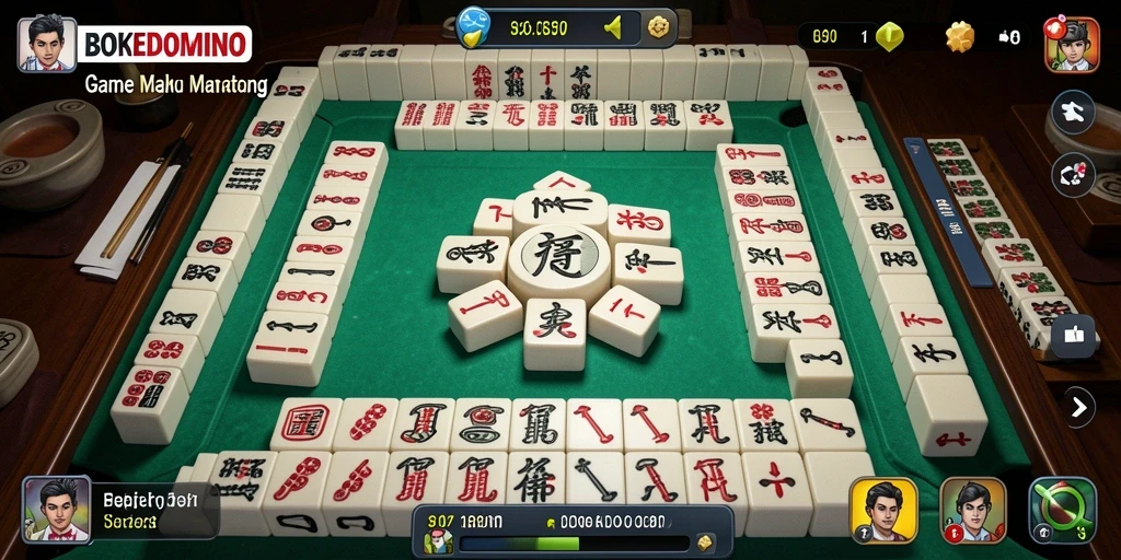 Tampilan menarik dari gameplay Mahjong di BOKEDOMINO.