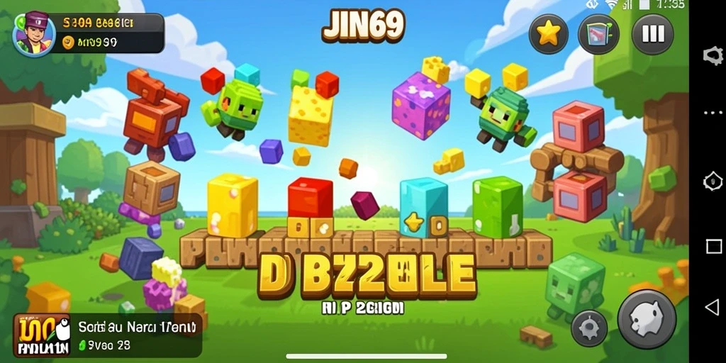 Screenshot gameplay JIN69 menunjukkan berbagai level puzzle yang menantang.