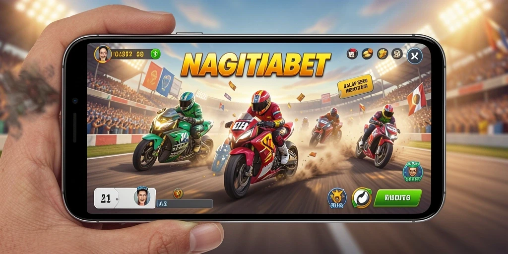 Screenshot dari gameplay NAGITABET dengan mobil balap di trek.