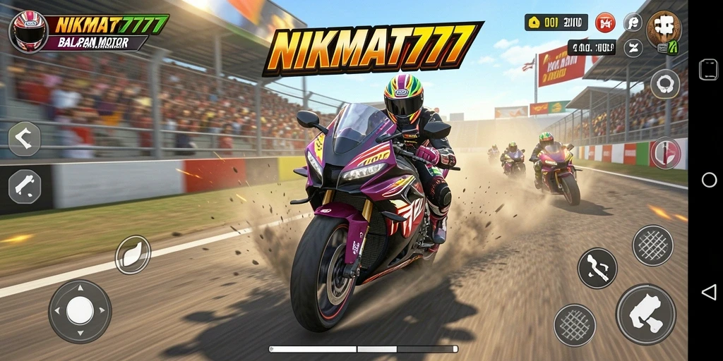 Tampilan gameplay balapan motor yang mendebarkan di NIKMAT777.