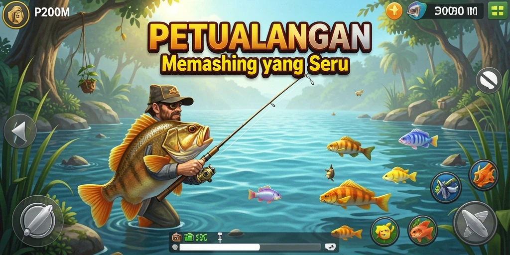 Screenshot gameplay menunjukkan aktivitas memancing yang mendebarkan di P200M.