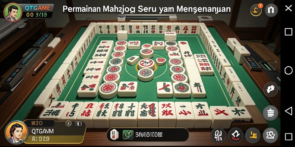Tampilan gameplay menarik dari QTGAME dengan ubin Mahjong berwarna-warni.