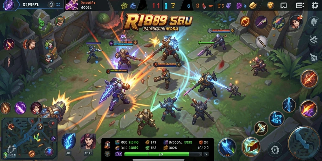 Screenshot utama gameplay MOBA yang mendebarkan di RI889.